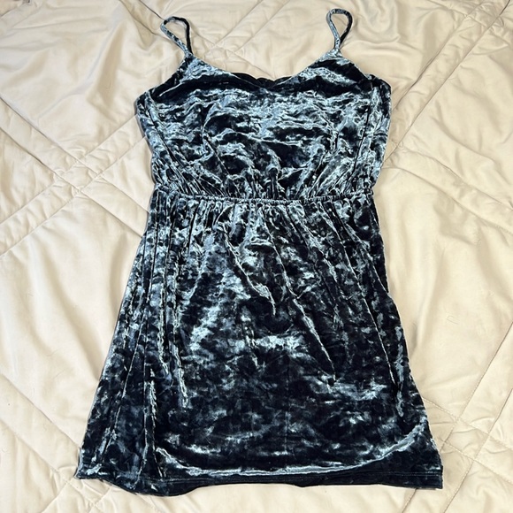 Blue Velvet Mini Dress - Picture 1 of 6